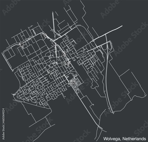 Detailed hand-drawn navigational urban street roads map of the Dutch city of WOLVEGA, NETHERLANDS with solid road lines and name tag on vintage background photo