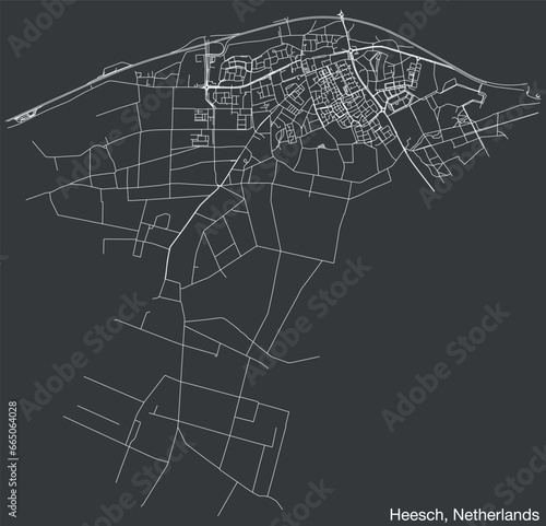 Detailed hand-drawn navigational urban street roads map of the Dutch city of HEESCH, NETHERLANDS with solid road lines and name tag on vintage background
