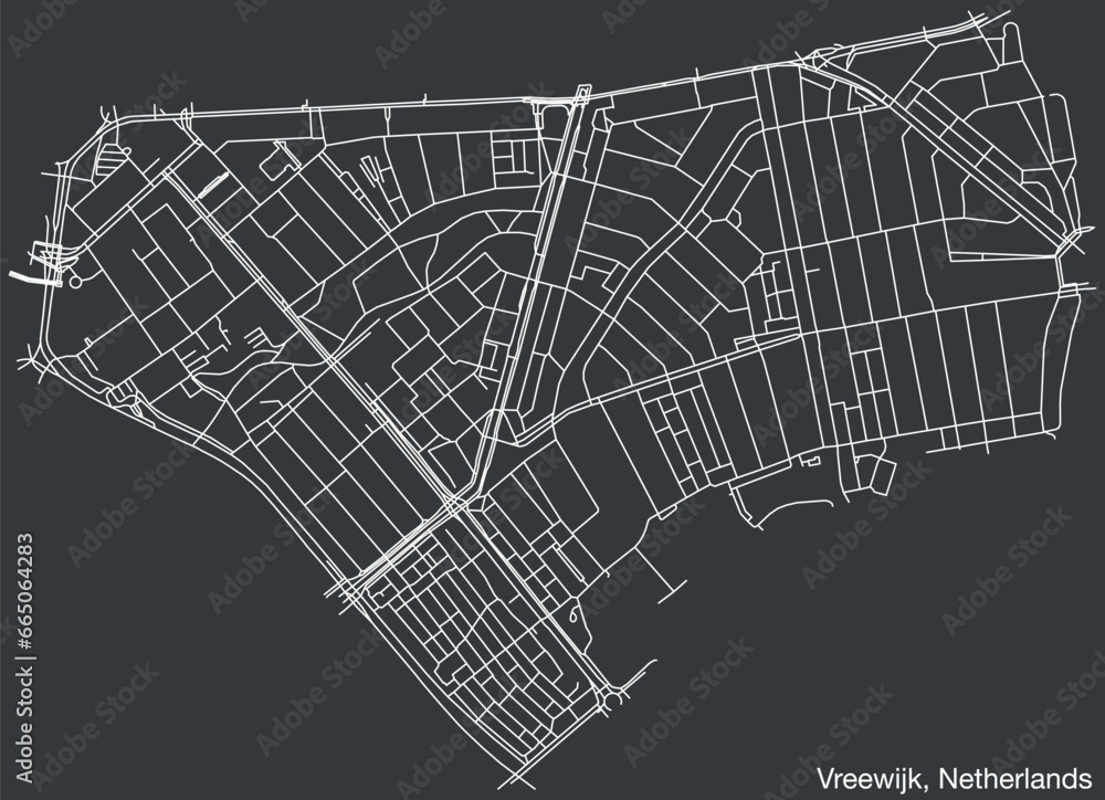 Detailed hand-drawn navigational urban street roads map of the Dutch city of VREEWIJK, NETHERLANDS with solid road lines and name tag on vintage background