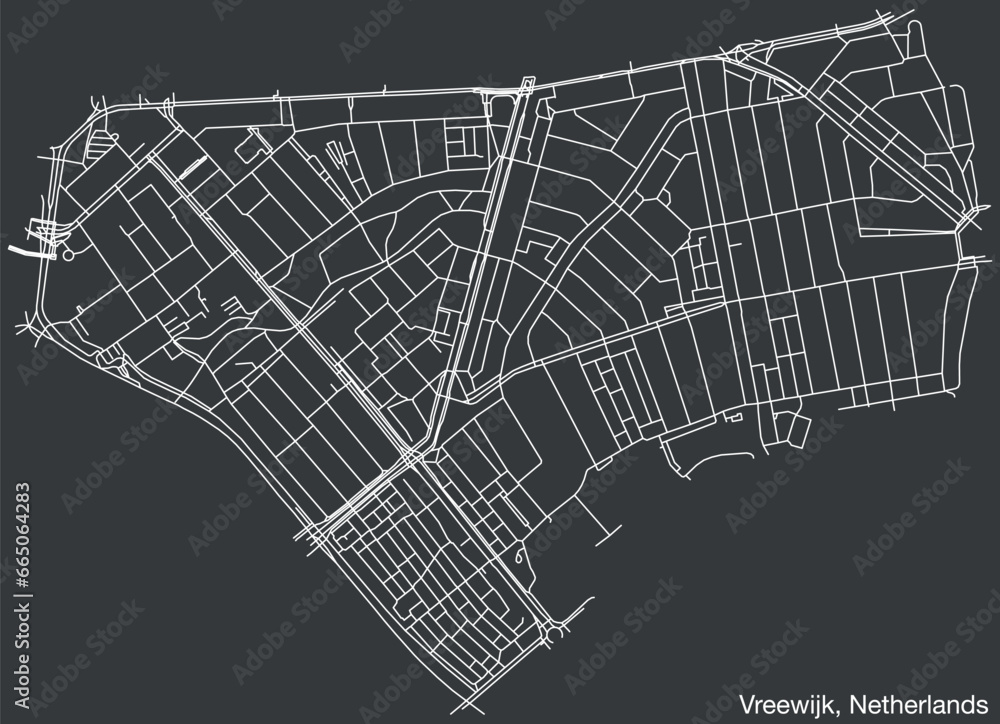 Detailed hand-drawn navigational urban street roads map of the Dutch city of VREEWIJK, NETHERLANDS with solid road lines and name tag on vintage background Detailed hand-drawn navigational urban street roads map of the Dutch city of VREEWIJK, NETHERLANDS with solid road lines and name tag on vintage background