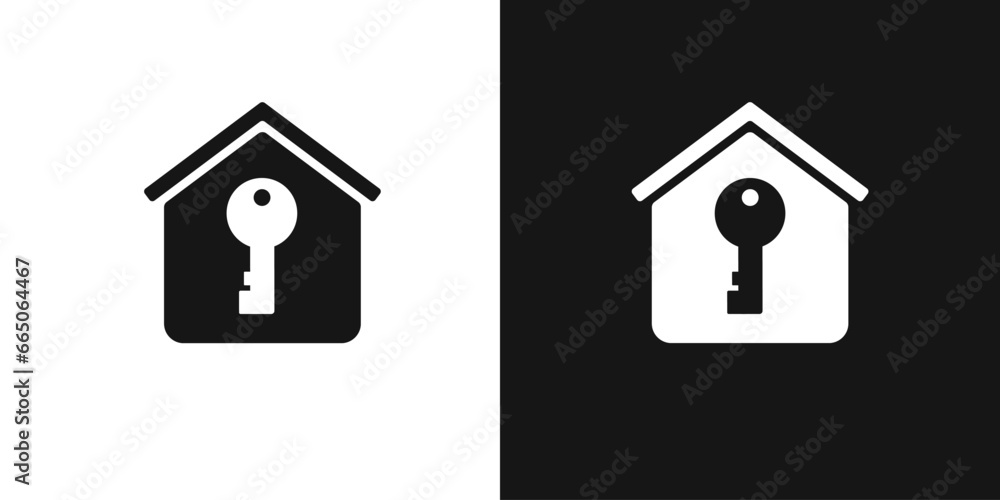 Opening house key vector sign. House key, real estate key sign - obrazy, fototapety, plakaty 