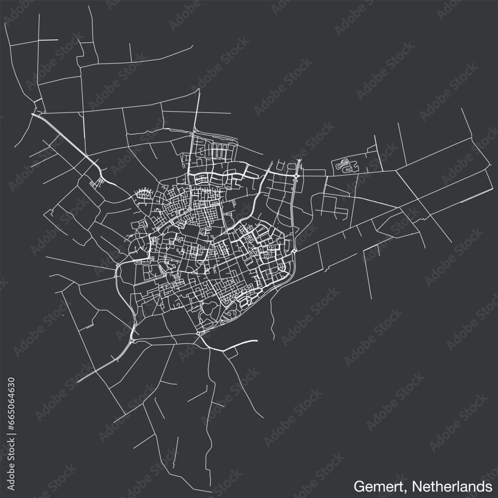 Detailed hand-drawn navigational urban street roads map of the Dutch city of GEMERT, NETHERLANDS with solid road lines and name tag on vintage background