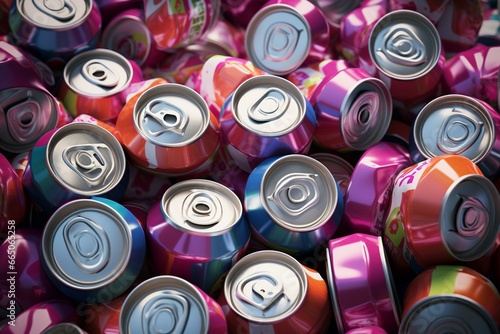 3D rendered background of aluminum cans. Generative AI