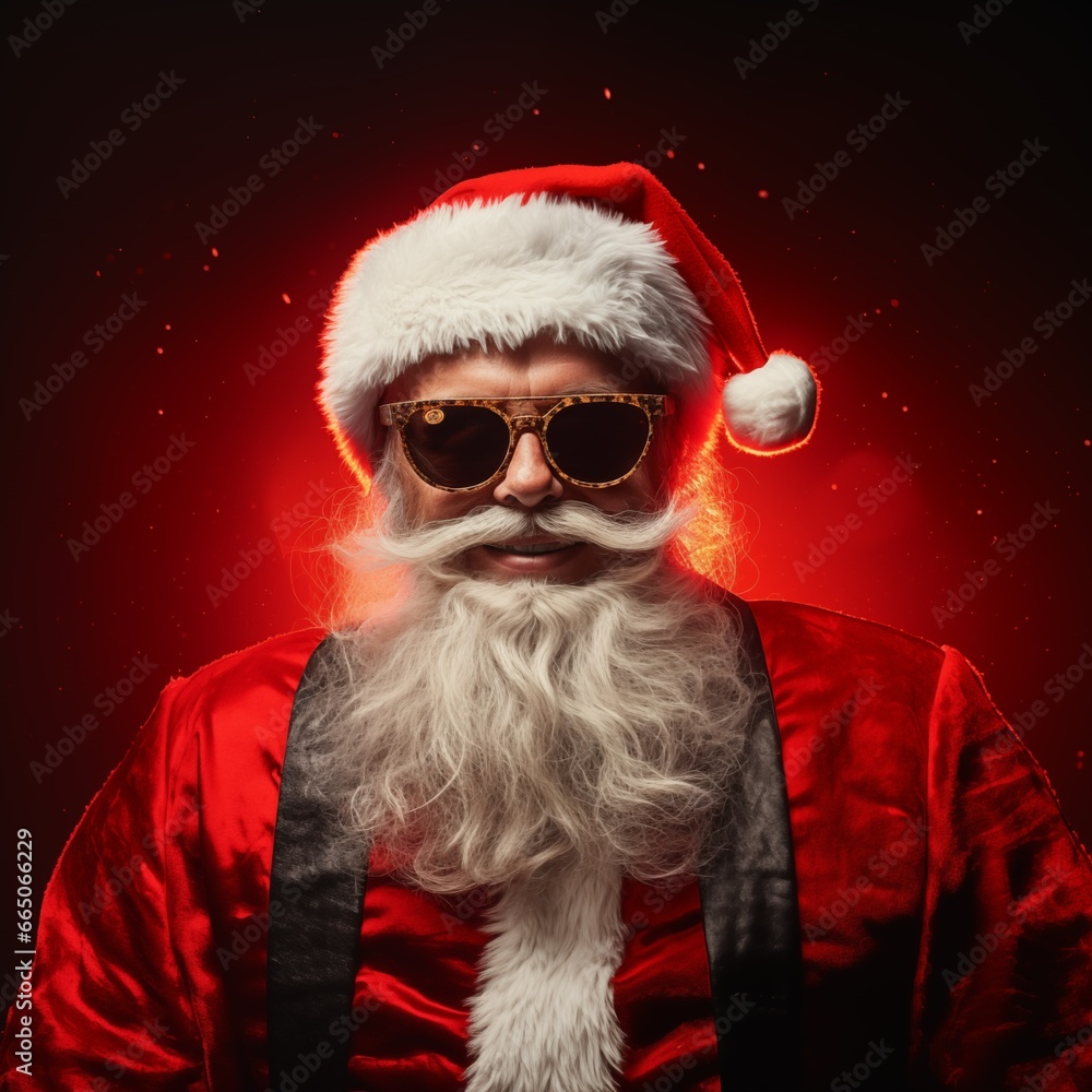 Wishing you a merry Christmas and a happy new year, here’s a cool and smiling Santa Claus with sunglasses on this winter holiday background, Generative AI Wishing you a merry Christmas and a happy new year, here’s a cool and smiling Santa Claus with sunglasses on this winter holiday background, Generative AI