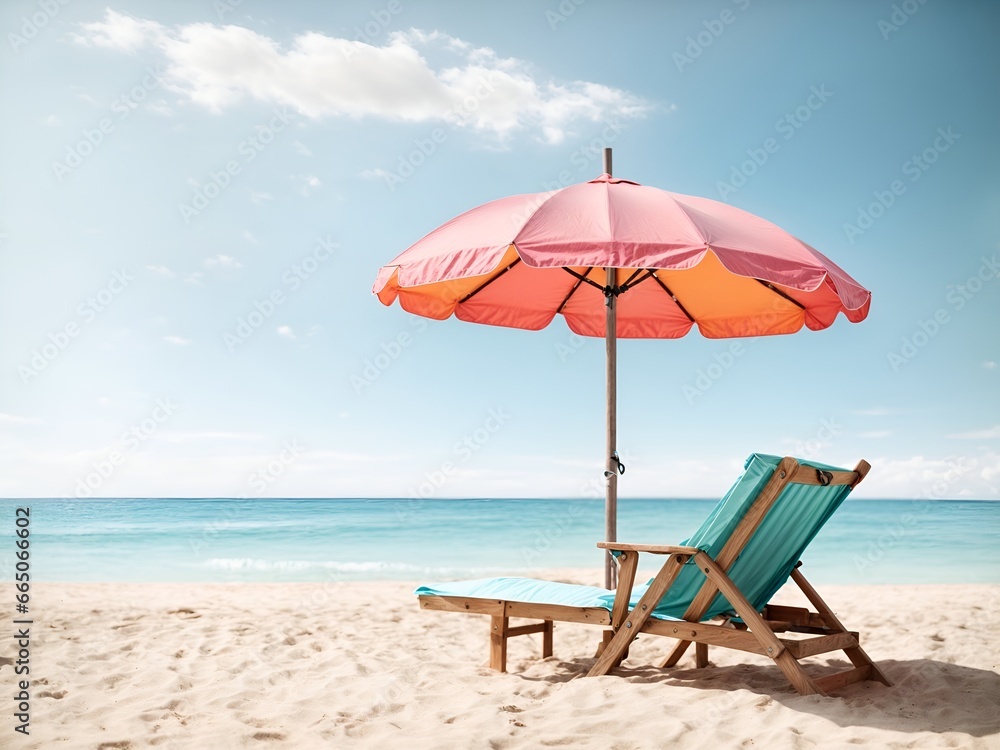 Umbrella and beach chair at summer tropical beach