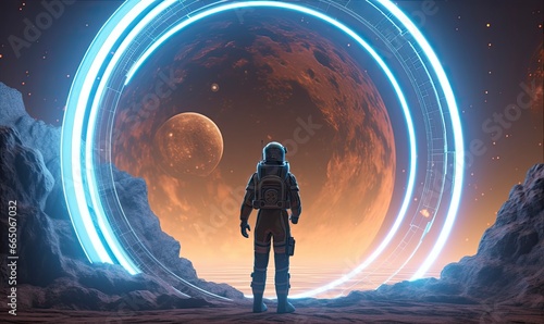 Photographie Astronaut in front of dimensional portal.