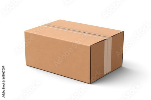 A plain cardboard box with a colorful stripe on one side