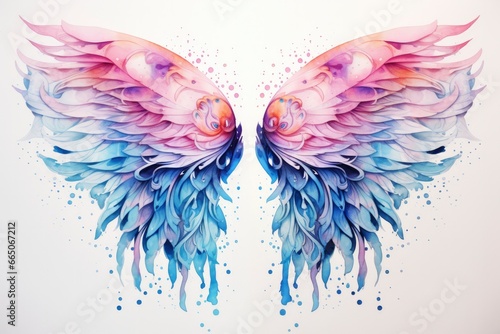 Beautiful magic watercolor blue pink wings. © Moinul