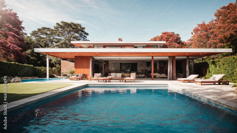 3d rendering of modern cozy house with pool and parking for sale or rent. Clear sunny summer day with blue sky. 3d rendering of modern cozy house with pool and parking for sale or rent. Clear sunny summer day with blue sky.