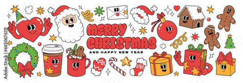Leinwand Poster Merry Christmas and Happy New year stickers