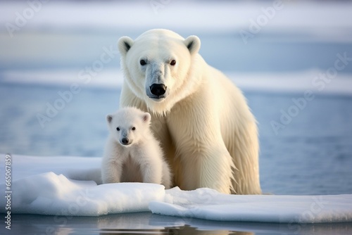 polar bear mommy and baby. Generative AI