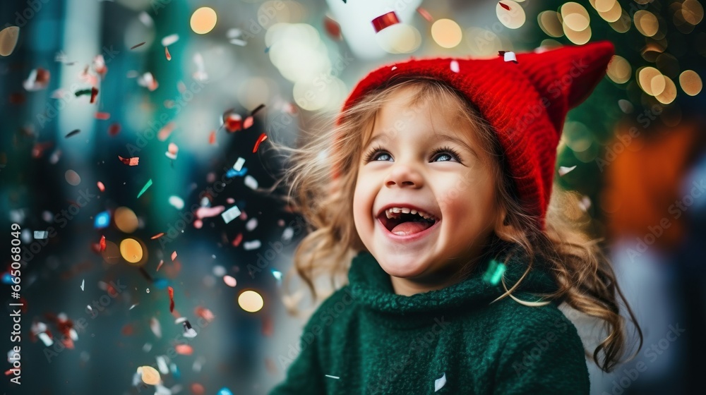 Happy little kid having fun outdoors on Christmas vacation Happy little kid having fun outdoors on Christmas vacation