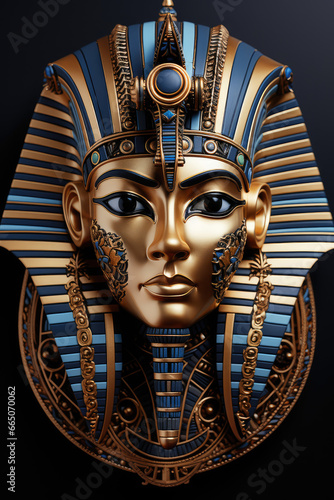 Ancient Egyptian Golden Mask of Pharaon on a black background. Generative AI photo