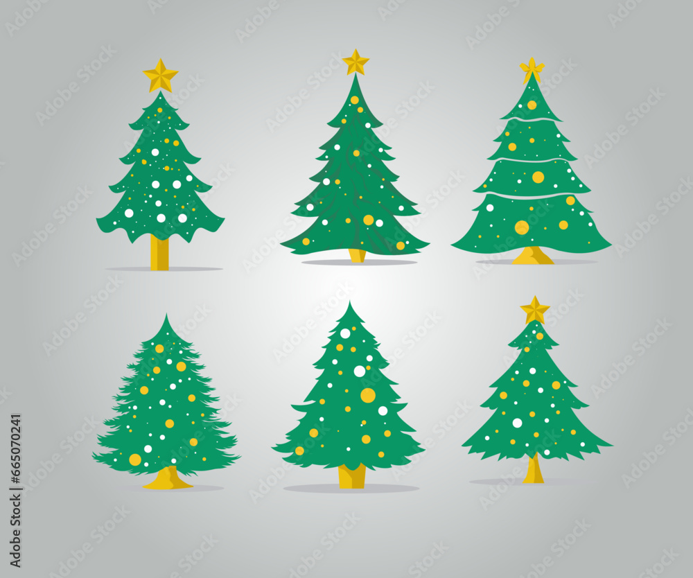 Vector hand drawn flat christmas trees collection