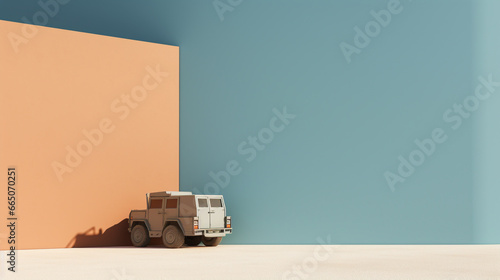 3D illustration US Army MRAP mine resistant vehicle with copy space on blue background photo