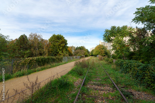Railway track of the Petite Ceinture Paris' Abandoned Railway. Paris 12th arrondissement 