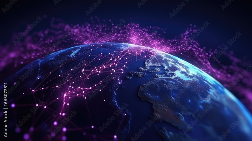 Connection lines glow light around the Earth's surface, future technology background. Connection lines glow light around the Earth's surface, future technology background.