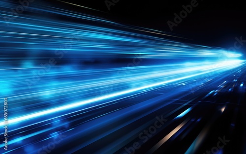 Abstract futuristic background with pink blue glowing neon moving high speed lines and bokeh lights.