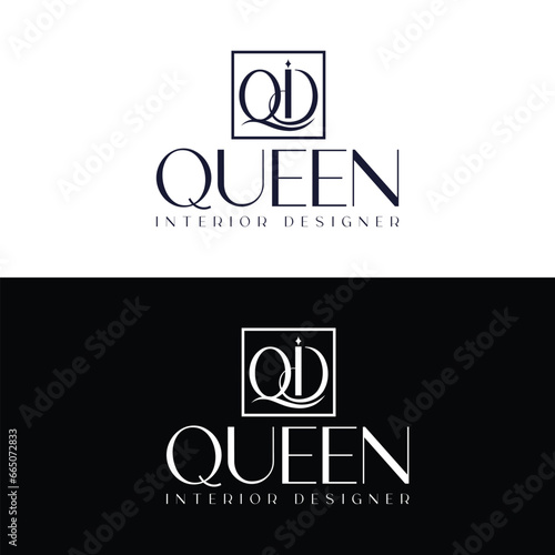 Queen Interior Designer wordmark and iconic logo design