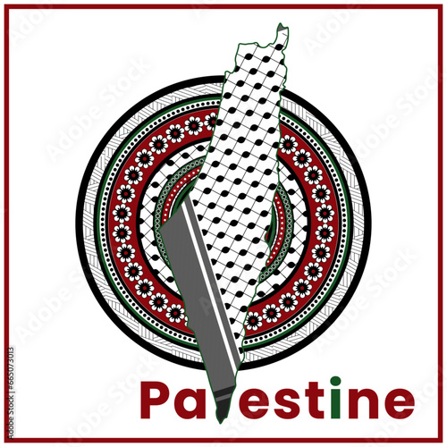 Palestine Official Map Design with Palestinian Keffiyeh Pattern