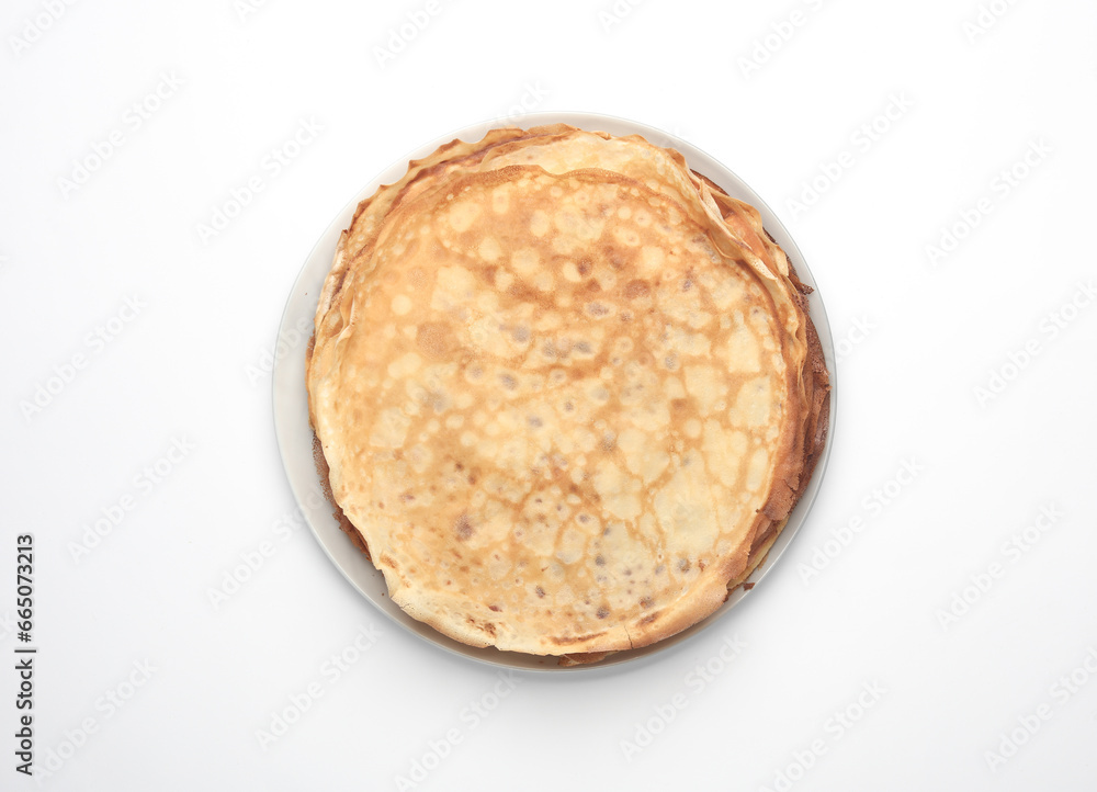 pancakes on a plate, white background pancakes on a plate, white background