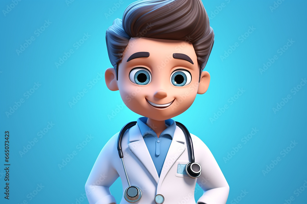 3D Illustration of cute male doctor with stethoscope kawaii vector cartoon character design 3D Illustration of cute male doctor with stethoscope kawaii vector cartoon character design