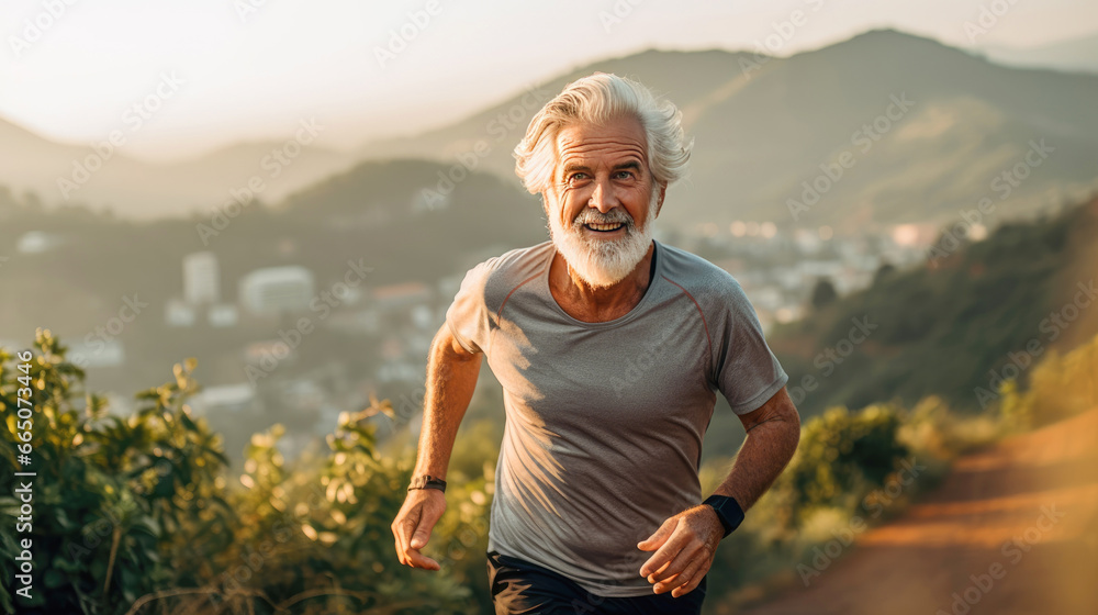 Obraz premium Senior man going for a run and living a healthy lifestyle for longevity