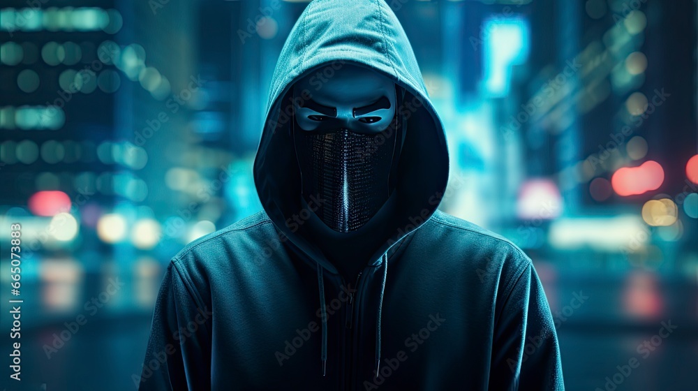 Binary Intrigue. Anonymous robotic hacker. Concept of hacking. Binary Intrigue. Anonymous robotic hacker. Concept of hacking.