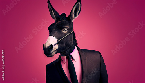 Donkey wearing a suit in modern office