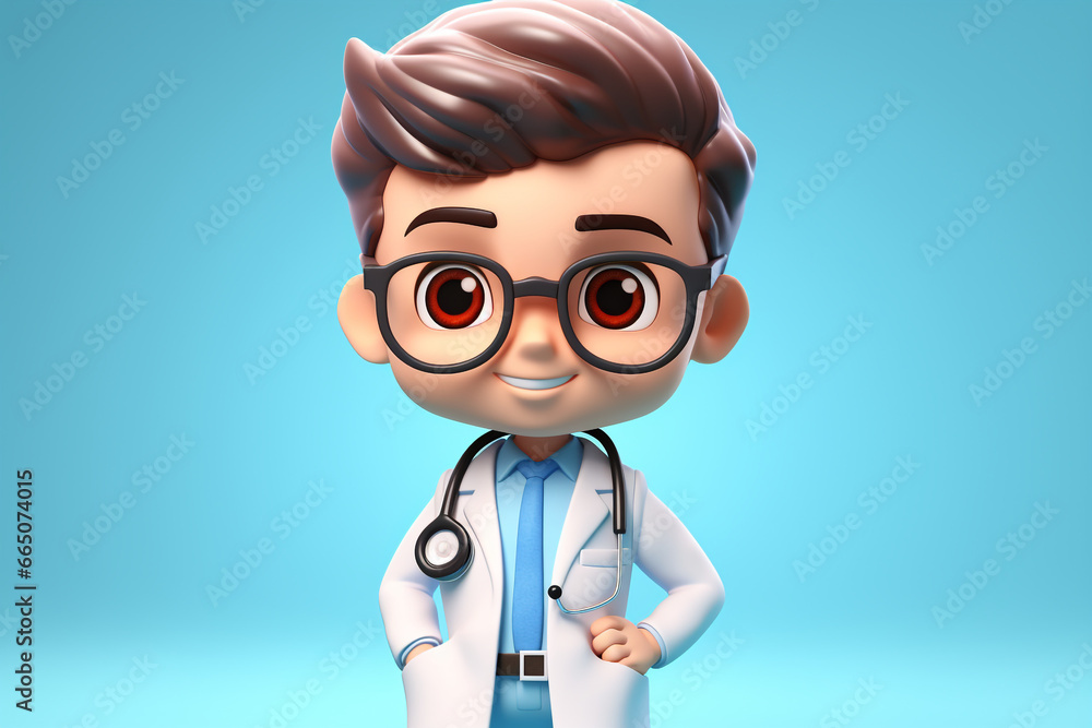 3D Illustration of cute male doctor with stethoscope kawaii vector cartoon character design
