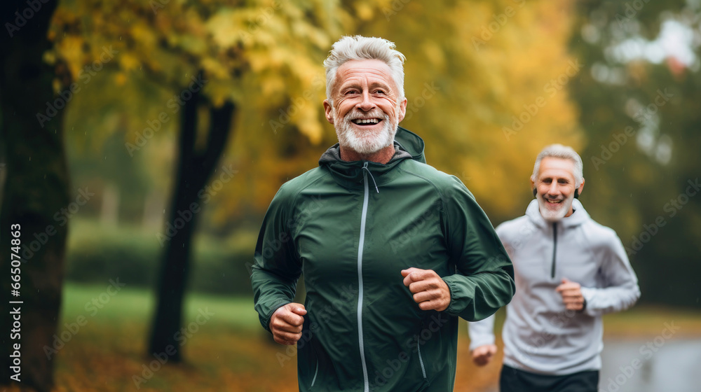 Senior man going for a run and living a healthy lifestyle for longevity Senior man going for a run and living a healthy lifestyle for longevity