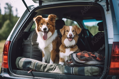 Two adorable dogs enjoying a car ride together