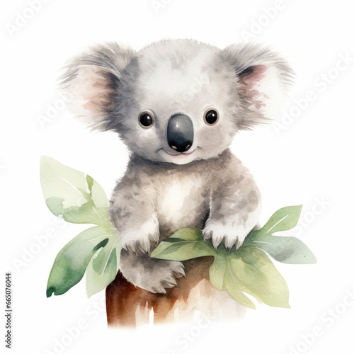 Watercolor fantasy Baby Koala clip art isolated white background.