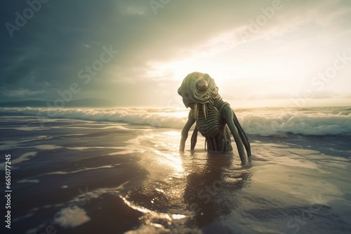 extraterrestrial creature stranded in the sea. Generative AI