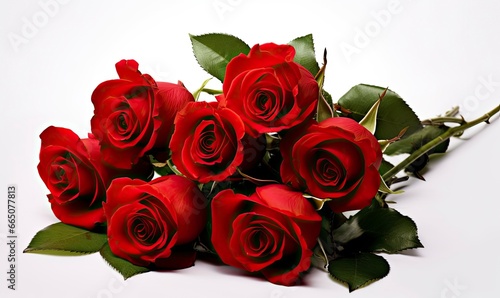 Red rose bouquet isolated on white background.