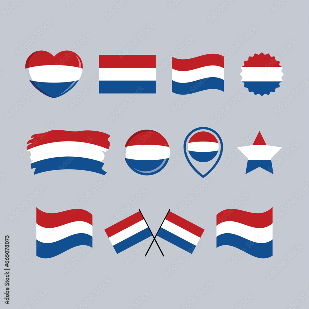 Netherlands flag icon set vector isolated on a gray background. Dutch
