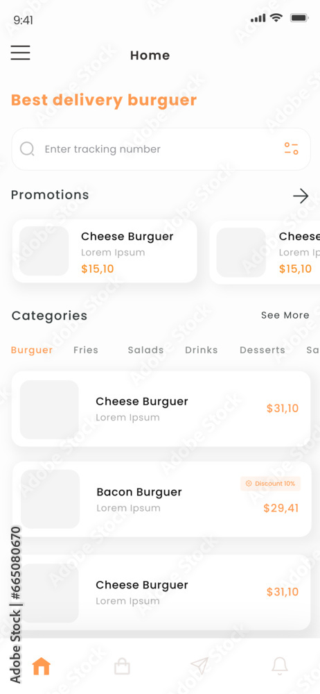 Burguer and Hamburguer Restaurant, Fast Food Delivery and Take away Dinner Mobile App UI Kit Template