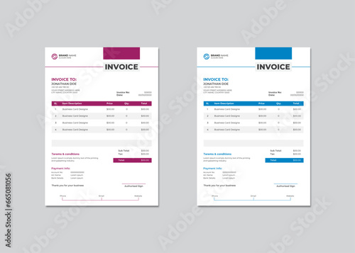 Simple Modern Business invoice template. money bills or price invoices and payment agreement design templates.	