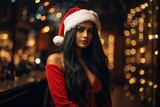 East Indian Female As Christmas St Nick Winter Backdrop Generative AI