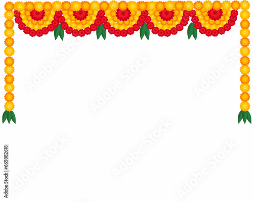 Flower garland with Marigold flower and mango leaves door entrance decoration toran for Happy Diwali Dhanteras