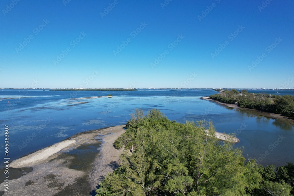 An aerial photo of coastline near Skyway Bridge, St. Petersburg, Florida, by drone pilot Anita Denunzio.