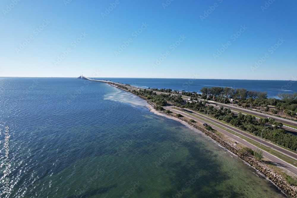 An aerial photograph of near Skyway Bridge, St. Petersburg, Florida, by drone pilot Anita Denunzio.