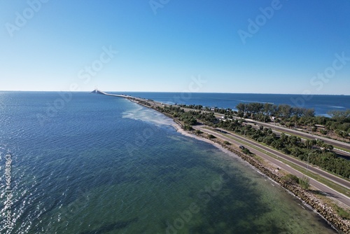 An aerial photograph of near Skyway Bridge, St. Petersburg, Florida, by drone pilot Anita Denunzio.