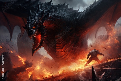A fierce clash between a dragon and a fearsome demon in an epic battle