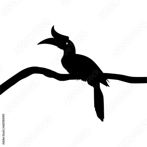 Great Horn Bird Silhouette Perched on the Branch Tree Silhouette. Vector Illustration
 photo