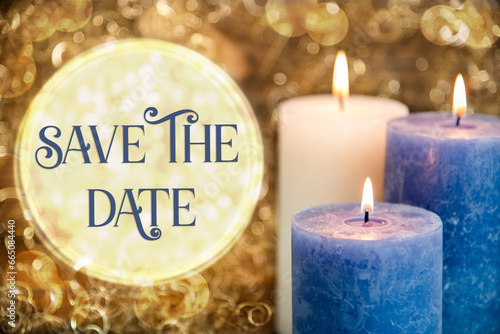 Text Save The Date, With Candles, Christmas Background