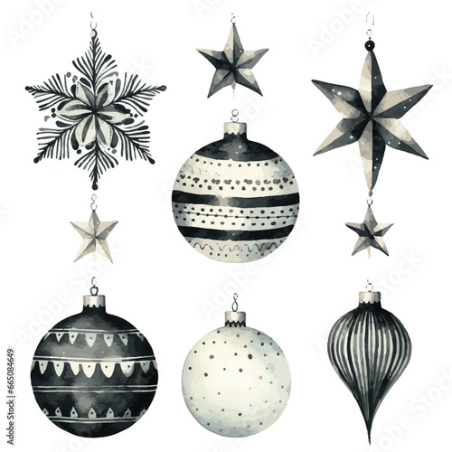 set of christmas balls black and white