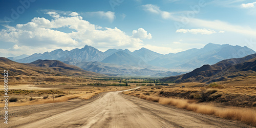 An empty dirt road leading to the mountains © kalafoto