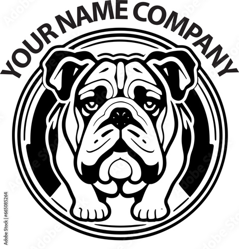 circular logo with cute bulldog puppy, insignia of dog communities and kennels
