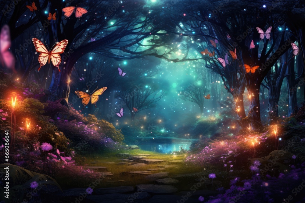 Fototapeta premium A vibrant butterfly-filled woodland